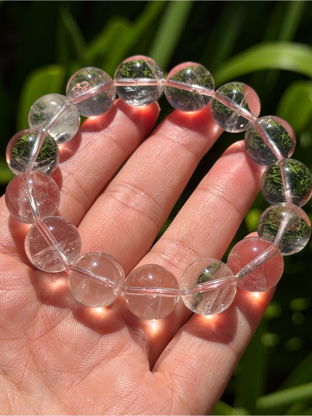 14mm‎ stretchable high quality clear pink rose quartz bracelet 1538